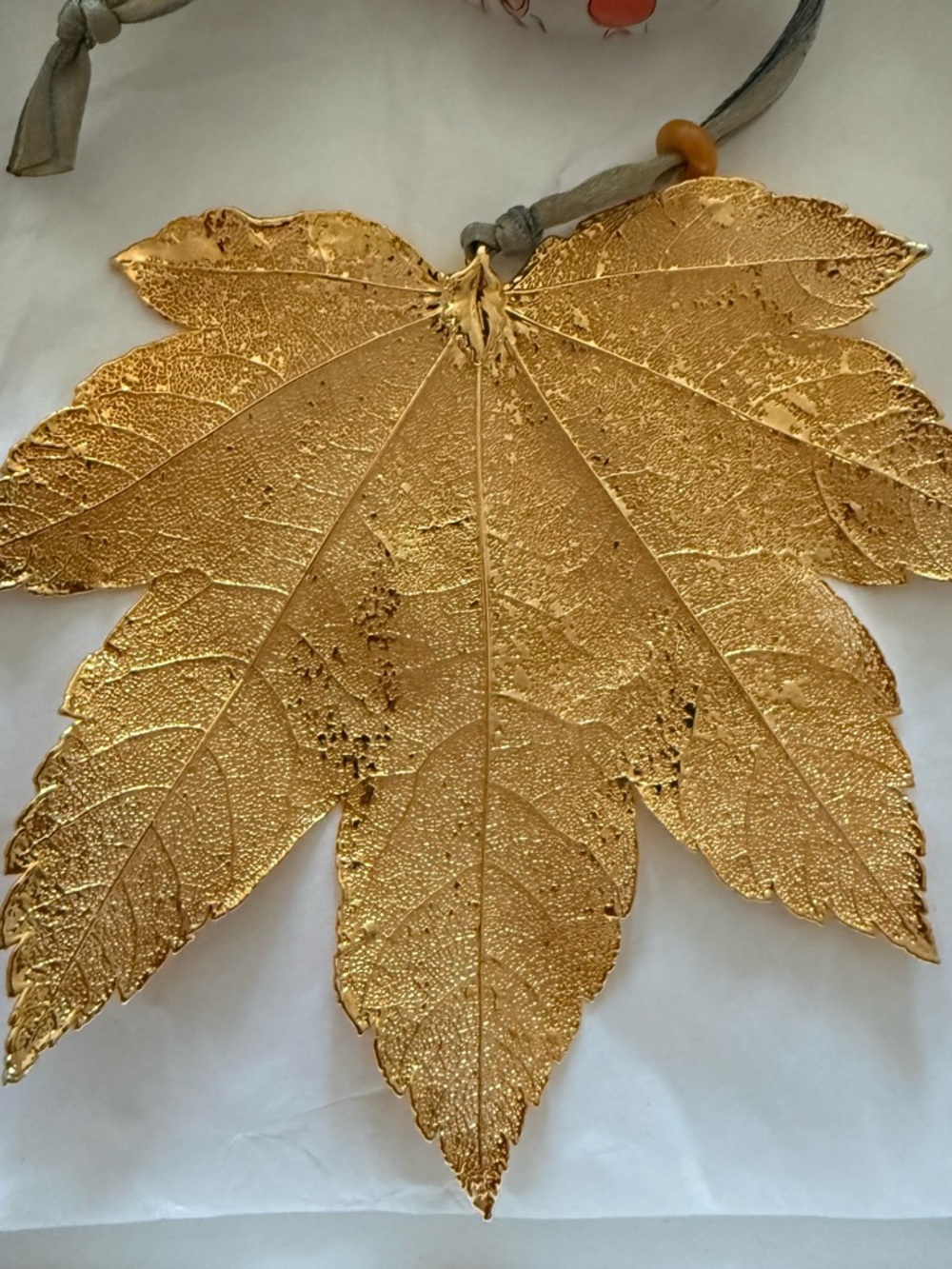 Gold Leaf Ornament with Crane Bead Accent by Still Life - Picture 6 of 9